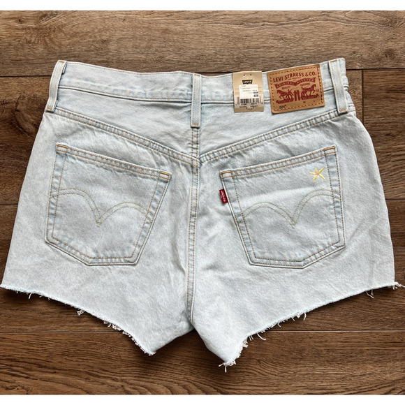 Levi's 501 Denim Shorts Womens 29 High Rise Embroidered Button Fly Festival NWT - Picture 4 of 12